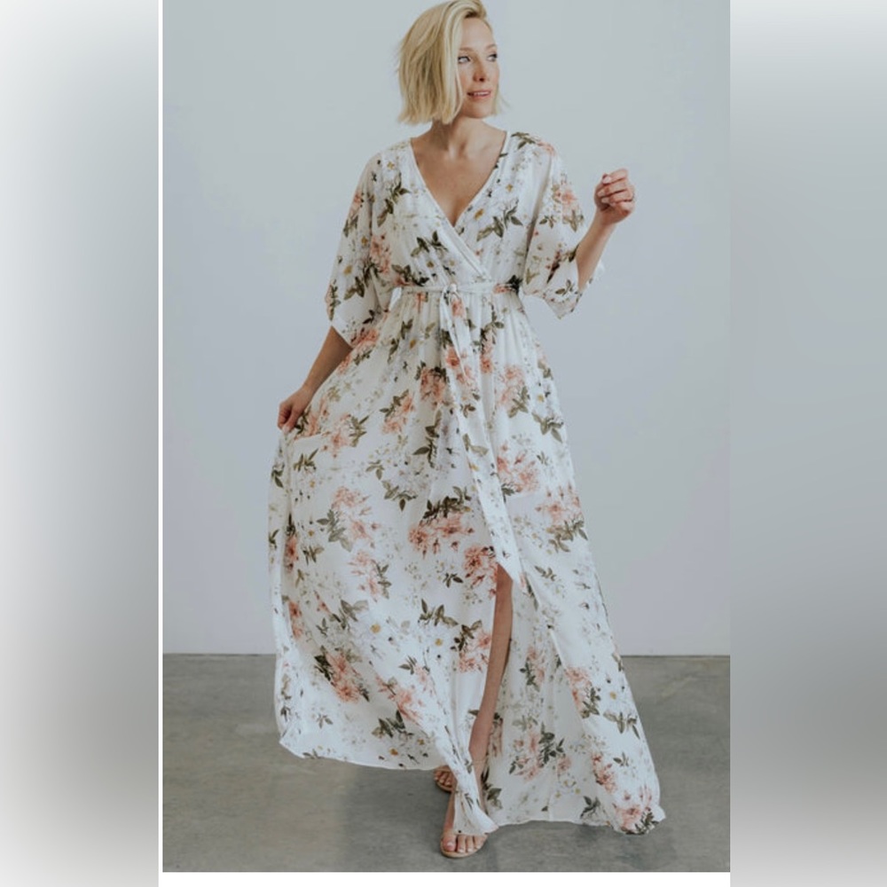 Baltic Born Kia Kimono Maxi Dress | White Floral